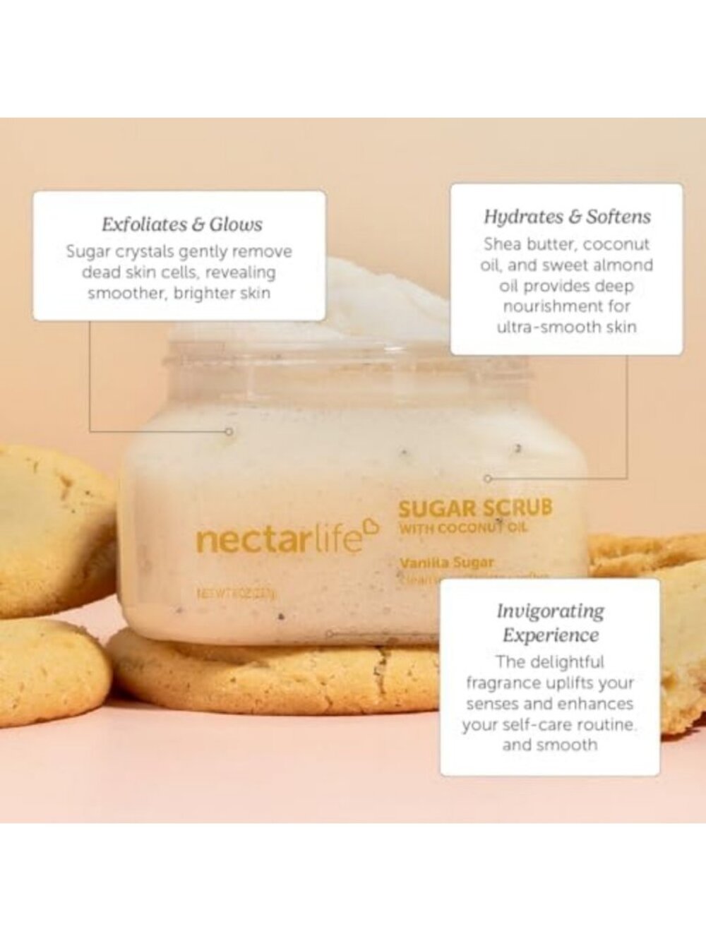 Exfoliating Vanilla Sugar Scrub - Nourishing Body Scrub for Smooth Skin (8 oz) - Picture 2 of 5